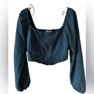 NWT, Kirious Puff Sleeve Peasant Corset Style Crop Top, L